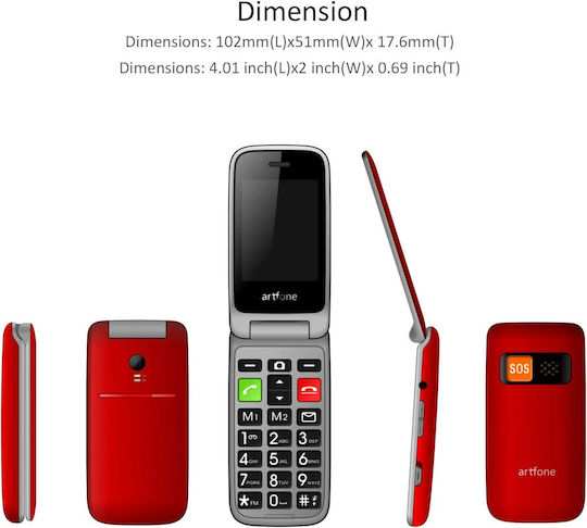 Artfone CF241A Dual SIM Mobile with Buttons Red view 3