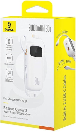 Baseus QPow 2 Power Bank 20000mAh 30W with USB-A Port and 2 USB-C Ports White view 8