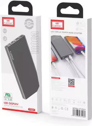 Earldom ET-PD21 Power Bank 10000mAh 20W with 2 USB-A Ports and USB-C Port Power Delivery Black view 5