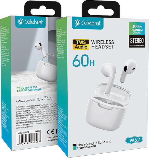 Celebrat W52 Earbud Bluetooth Handsfree Earphones with Charging Case White view 4