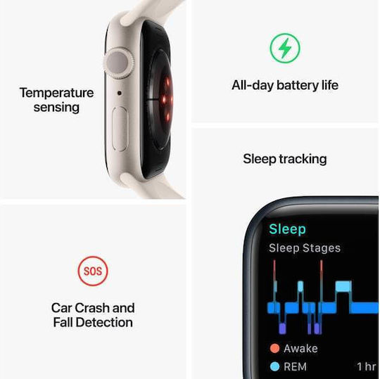 Apple Watch Series 8 Aluminium 45mm Waterproof with Heart Rate Monitor (Starlight with Starlight Sport Band) view 7