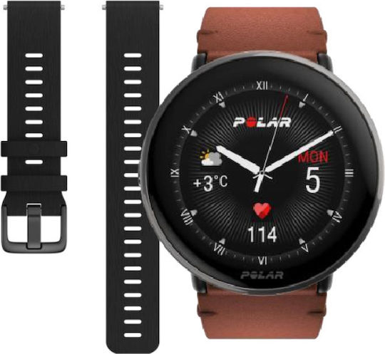 Polar Ignite 3 43mm Waterproof Smartwatch with Heart Rate Monitor (Titanium with Brown Strap) view 6