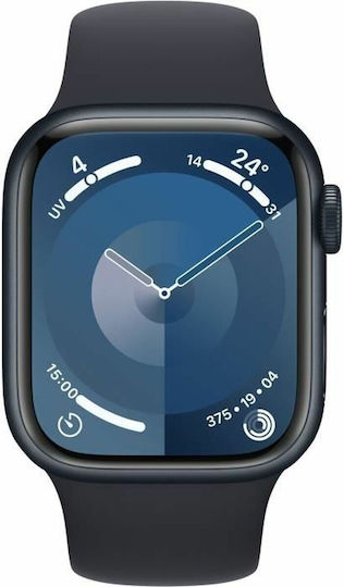 Apple Watch Series 9 Cellular Aluminium 41mm Waterproof with eSIM and Heart Rate Monitor (Midnight with Midnight Sport Band (M/L)) view 1