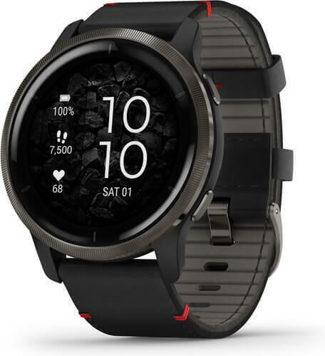 Garmin Venu 2 Stainless Steel 45mm Waterproof Smartwatch with Heart Rate Monitor (Slate Stainless Steel Bezel with Black Case and Leather Band) view 2