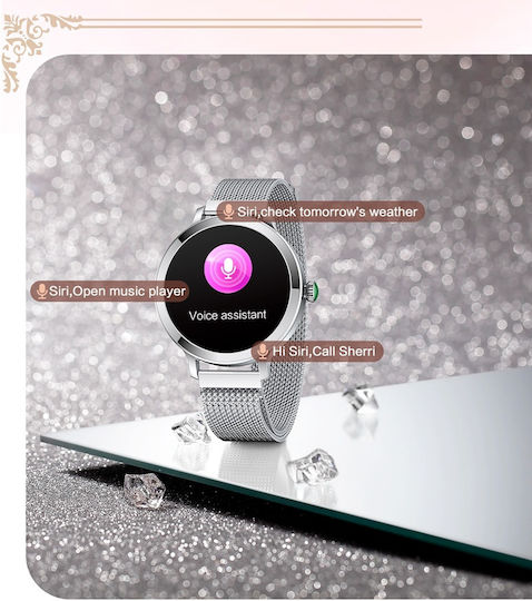 Aoke NX7 Smartwatch with Heart Rate Monitor (Pink - Gold Case / Pink - Gold Metallic Strap) view 5