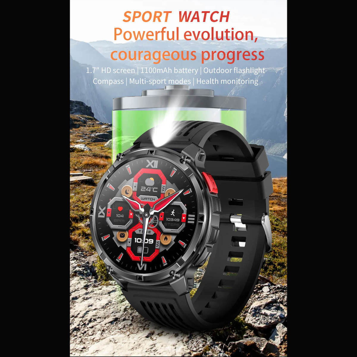 Microwear HT33 Smartwatch with Heart Rate Monitor (Black & Orange Silicone) view 8