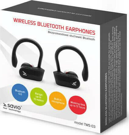 Savio TWS-03 In-ear Bluetooth Handsfree Earphones with Sweat Resistance and Charging Case Black vue 3
