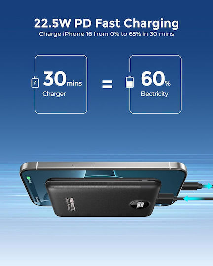 Veektomx VT103 Power Bank 10000mAh 22.5W with USB-A Port and USB-C Port Power Delivery / Quick Charge 3.0 Black vista 4