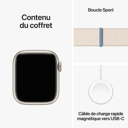 Apple Watch Series 9 Cellular Aluminium 41mm Waterproof with Heart Rate Monitor (Starlight with Starlight Sport Loop) view 3