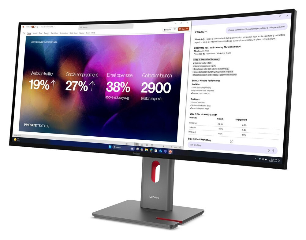 Lenovo ThinkVision P40WD-40 Ultrawide IPS HDR Curved Monitor 39.7" 5120x2160 with 4ms GTG Response Time view 2