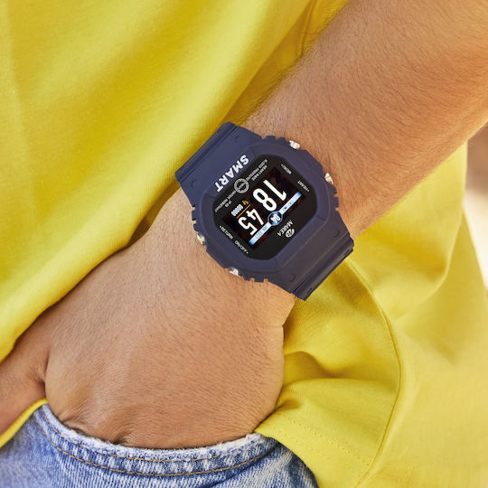 Marea B57008 40mm Smartwatch with Heart Rate Monitor (Jean Rubber Strap) view 2
