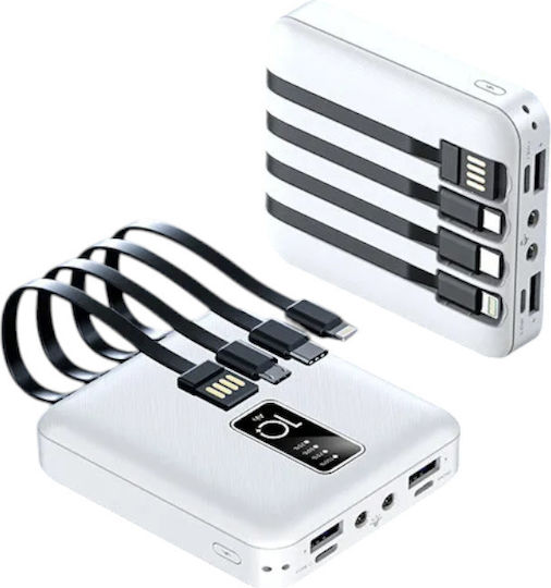 S-341 4 In 1 Power Bank 10000mAh with 2 USB-A Ports and USB-C Port White