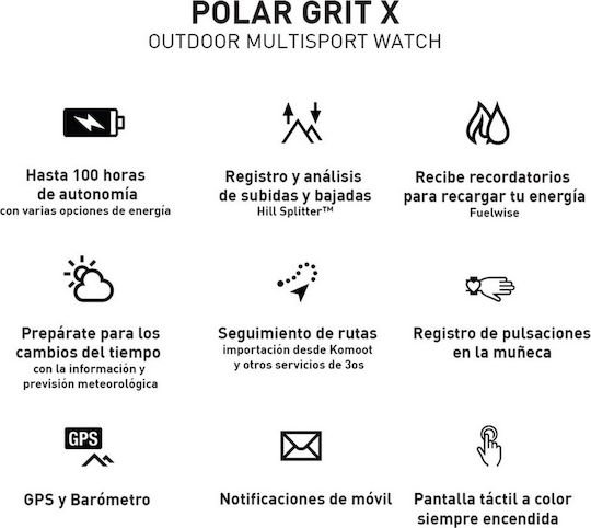 Polar Grit X Waterproof Smartwatch with Heart Rate Monitor (Black) view 6