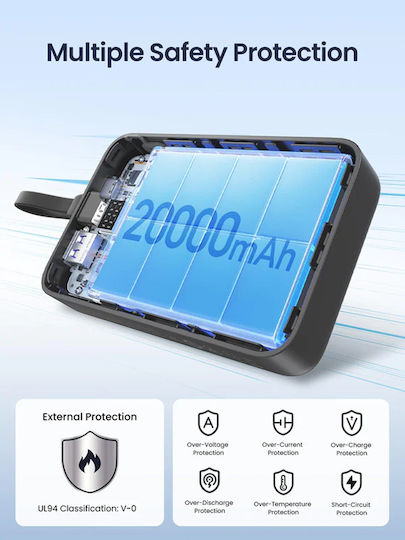 Ugreen PB505 Power Bank 20000mAh 22.5W with USB-A Port and USB-C Port Power Delivery / Quick Charge 3.0 Black vue 9