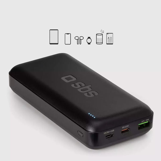 SBS Power Bank 20000mAh 20W with USB-A Port and USB-C Port Power Delivery Black view 9