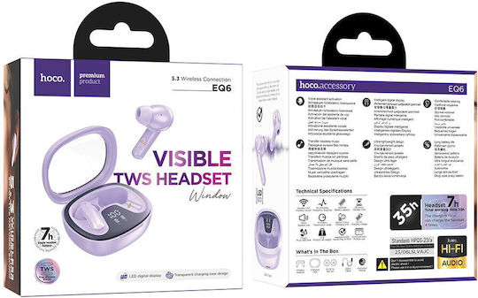 Hoco EQ6 In-ear Bluetooth Handsfree Earphones with Charging Case Purple view 3