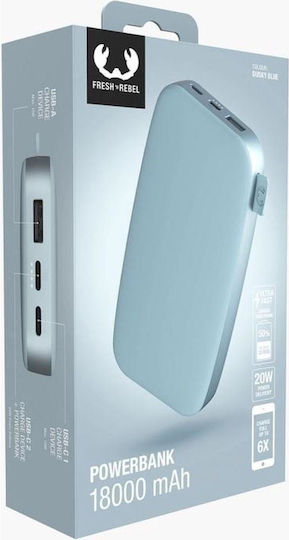 Fresh 'n Rebel Power Bank 18000mAh 20W with USB-A Port and 2 USB-C Ports Power Delivery Dusky Blue view 2