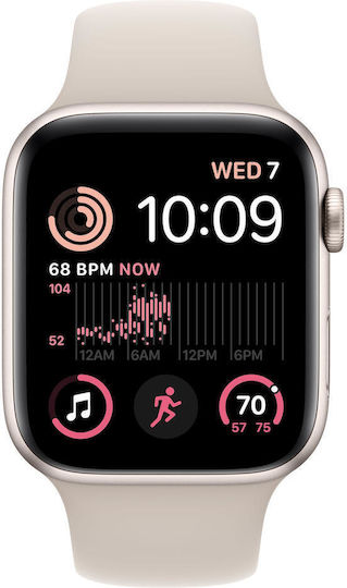 Apple Watch SE 2023 Aluminium 44mm Waterproof with Heart Rate Monitor (Starlight with Starlight Sport Band (M/L)) view 2