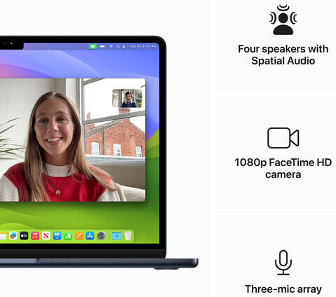 Apple MacBook Air 13" (2024) 13.6" Retina Display (M3-8-core/24GB/512GB SSD) Midnight (UK Keyboard) view 2