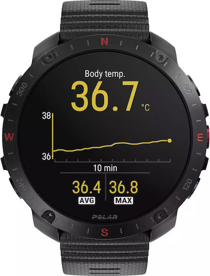 Polar Grit X2 Pro Stainless Steel 49mm Waterproof Smartwatch with Heart Rate Monitor (S/L Black Silicone Strap)