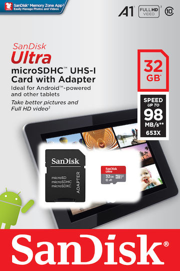 Sandisk Ultra microSDHC 32GB U1 A1 UHS-I 98MB/s with Adapter