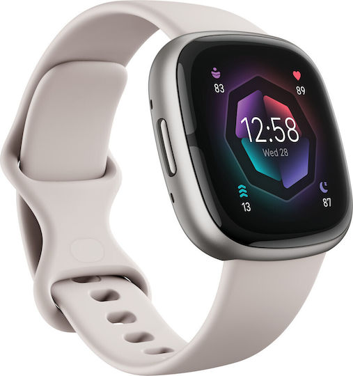 Fitbit Sense 2 Aluminium Waterproof Smartwatch with Heart Rate Monitor (Silver / White) view 2