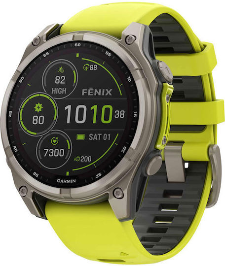 Garmin Fenix 8 Solar Titanium 47mm Waterproof Smartwatch with Heart Rate Monitor (Sapphire, Titanium With Amp Yellow/Graphite Silicone Band) view 3
