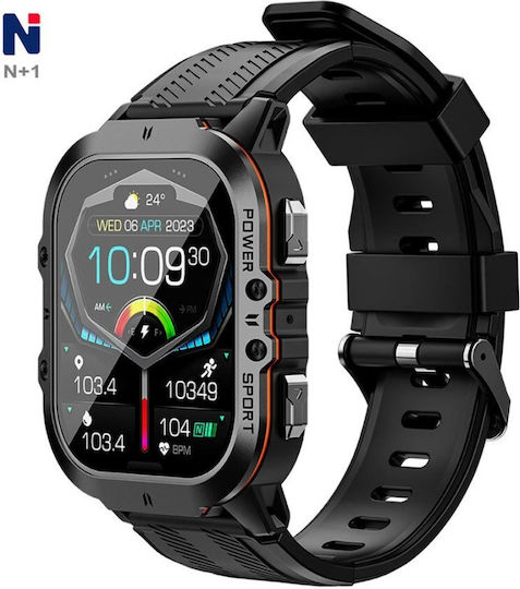 Microwear C26 Smartwatch with Heart Rate Monitor (Black Case / Black Silicone Strap)