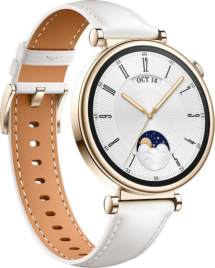 Huawei Watch GT 4 Stainless Steel 41mm Waterproof with Heart Rate Monitor (White Leather Strap) view 2