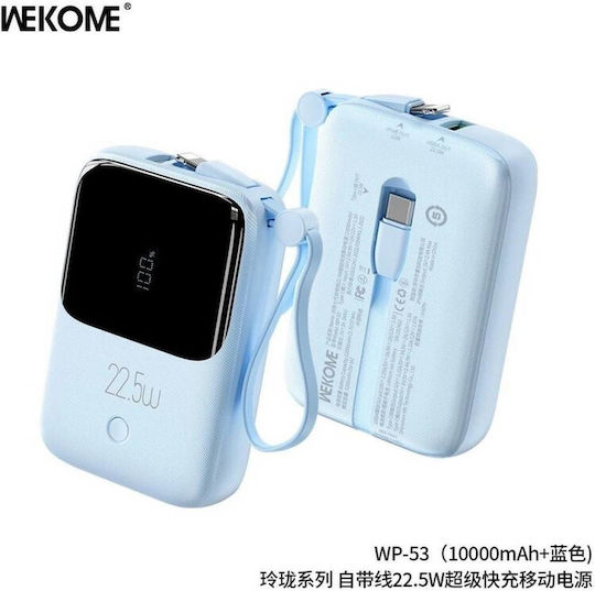 WK WP-53 Power Bank 10000mAh 22.5W with USB-A Port and USB-C Port Light Blue