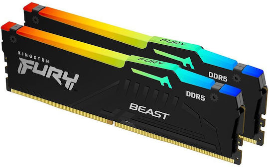 Kingston Fury Beast RGB DDR5 32GB RAM with 2x16GB Modules and Speed 6800 for Desktop KF568C34BBEAK2-32