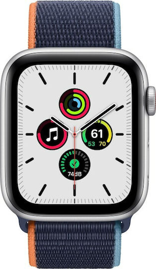 Apple Watch SE Cellular Aluminium 44mm Waterproof with eSIM and Heart Rate Monitor (Silver & Deep Navy Sport Loop) view 2