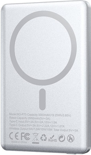 BWOO P75 MagSafe Power Bank 5000mAh 20W with USB-C Port Power Delivery Black view 2