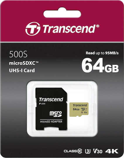 Transcend 500S microSDXC 64GB U3 V30 UHS-I 95MB/s with Adapter view 2