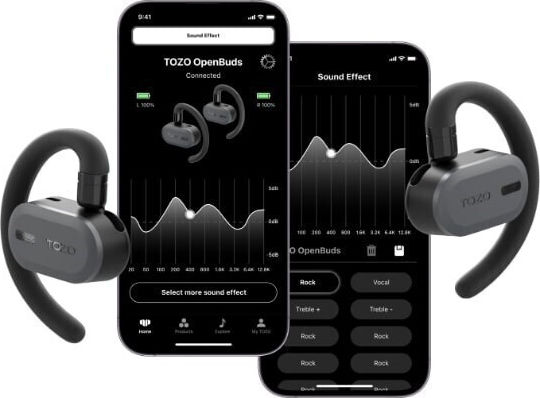 Tozo Open Buds Bluetooth Handsfree Earphones with Sweat Resistance and Charging Case Black view 4