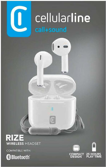 Cellular Line Rize Earbud Bluetooth Handsfree Earphones with Charging Case White view 3