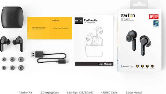 Earfun Air TWS In-ear Bluetooth Handsfree Earphones with Sweat Resistance and Charging Case Black view 2