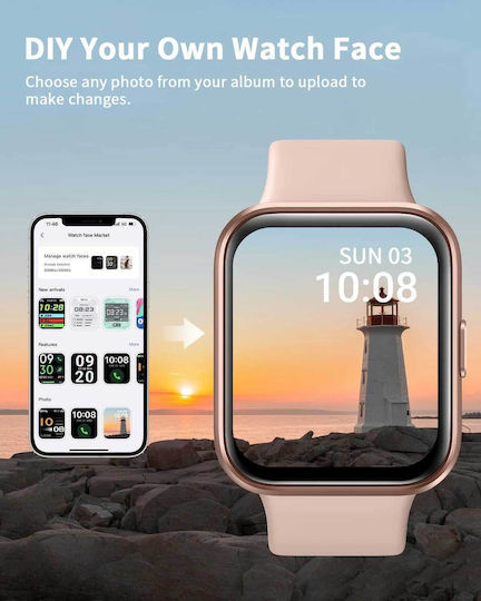 Tensky ID208 Smartwatch with Heart Rate Monitor (Pink) view 6