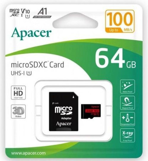 Apacer microSDXC 64GB Class 10 UHS-I 100MB/s with Adapter view 1