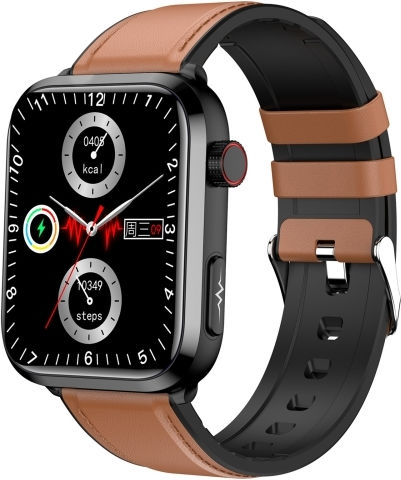 Et210 1.91 Inch Ips Screen Ip67 Waterproof Leather Band Smart Watch Support Body Temperature Monitoring Ecg Brown