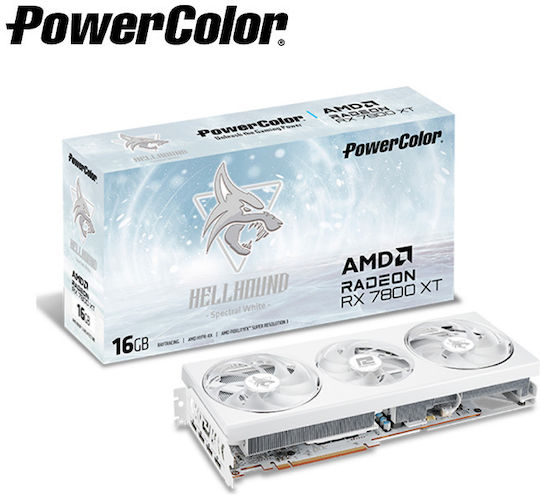 PowerColor Radeon RX 7800 XT 16GB GDDR6 Hellhound White Graphics Card vue 3
