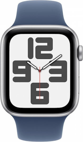 Apple Watch SE 2024 Aluminium 40mm Waterproof with eSIM and Heart Rate Monitor (Silver with Denim Sport Band (S/M)) view 2