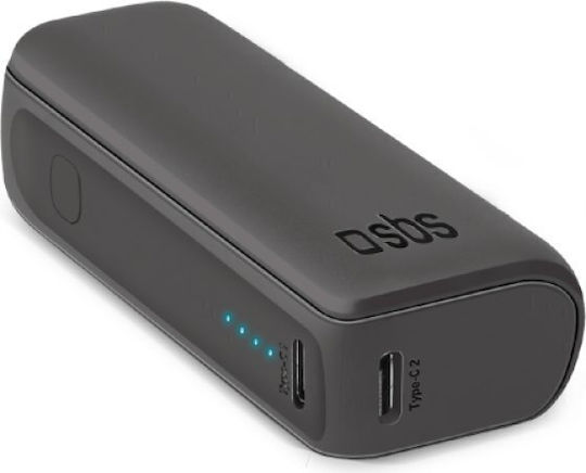 SBS Ultra Compact Power Bank 5000mAh 10W with USB-A Port and USB-C Port Black