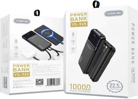 Yesplus YS-925 Power Bank 10000mAh 22.5W with USB-A Port and 2 USB-C Ports Power Delivery / Quick Charge 3.0 Black view 1