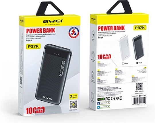 Awei P37K Power Bank 10000mAh with 2 USB-A Ports and USB-C Port Black vue 6