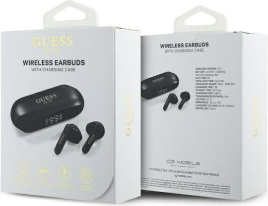 Guess Elongated Metallic Earbud Bluetooth Handsfree Earphones with Charging Case Black view 3