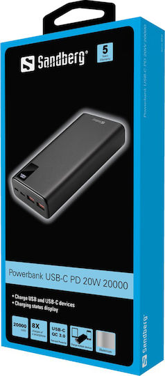 Sandberg 420-59 Power Bank 20000mAh 20W with 2 USB-A Ports and USB-C Port Power Delivery / Quick Charge 3.0 Black Ansicht 2