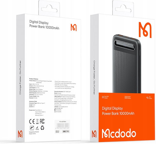 Mcdodo MC-4422 Power Bank 10000mAh 10W with 2 USB-A Ports Black view 8