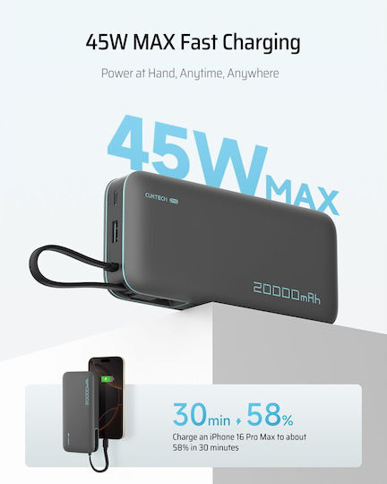 Cuktech CP25 Power Bank 20000mAh 55W with USB-A Port and USB-C Port Gray view 7