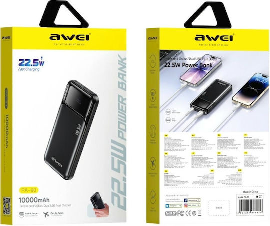 Awei PA-90 Power Bank 10000mAh 22.5W with 2 USB-C Power Delivery Ports Black view 2